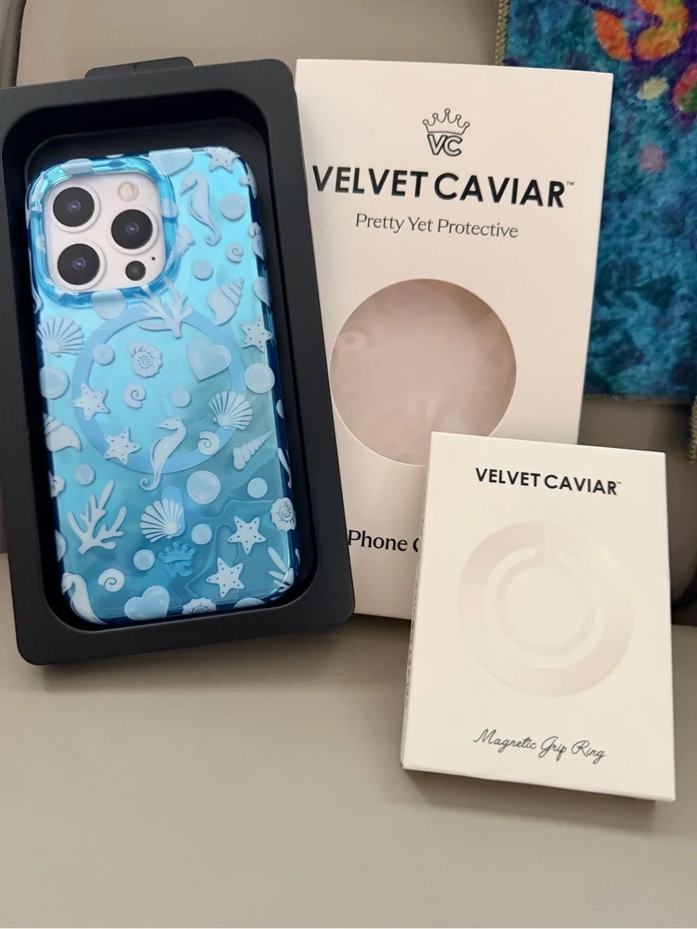 Velvet Caviar Blue Sea Life iPhone Case with Embossed Ocean Motifs